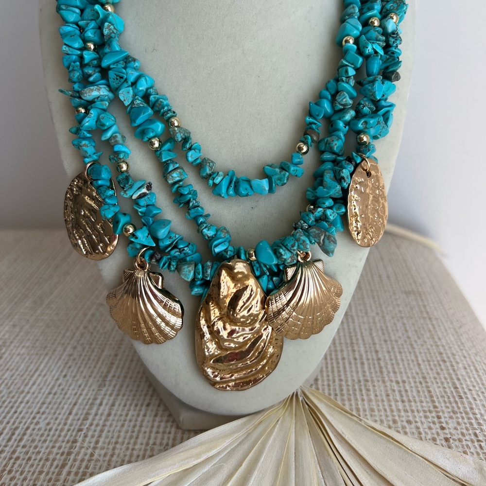 Turquoise and Gold Shell Necklace, NWT